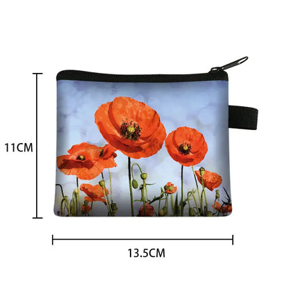 Red Poppy Flower Print Coin Purse