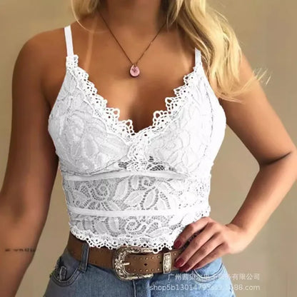 See-through Lace Spaghetti-Strap Top