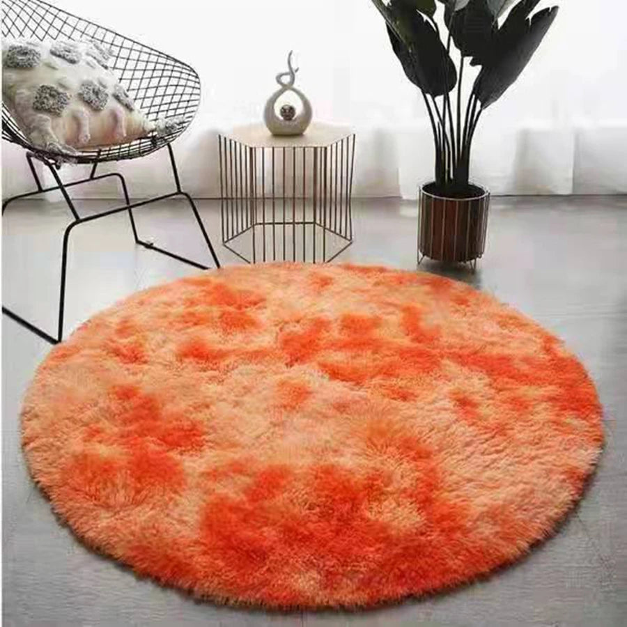 Tie-dye Fluffy Round Rug Carpets Living Room Decor Faux Fur Rugs Kids Room Long Plush Rugs for Bedroom Shaggy Rug Modern Mats