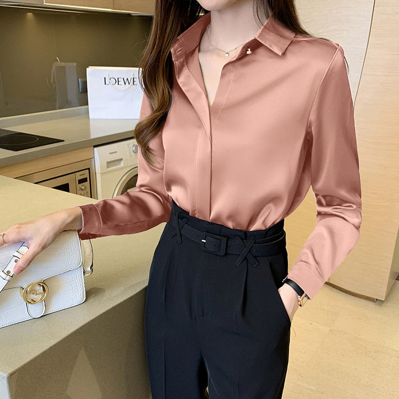 Woman's Long Sleeve  Blouse-  Satin Top