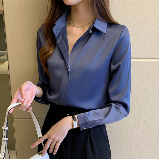 Woman's Long Sleeve  Blouse-  Satin Top