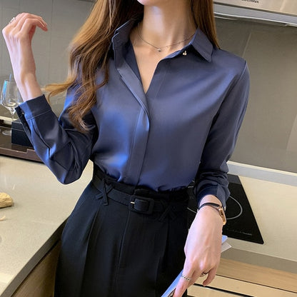 Woman's Long Sleeve  Blouse-  Satin Top