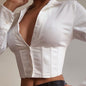 Lace Up White Sexy V-Neck Women Tops