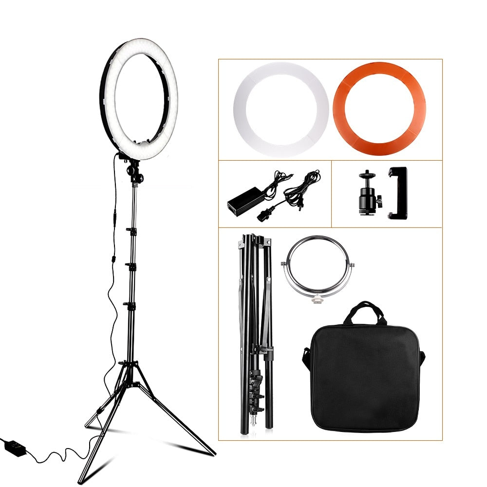 TRAVOR 18inch Ring Light with Tripod Dimmable 55W 240pcs Led Beads Color Temperature 3200K-5600K 100-240V Ringlight Lamp